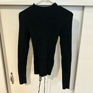 Black Ribbed Knit Women's Top